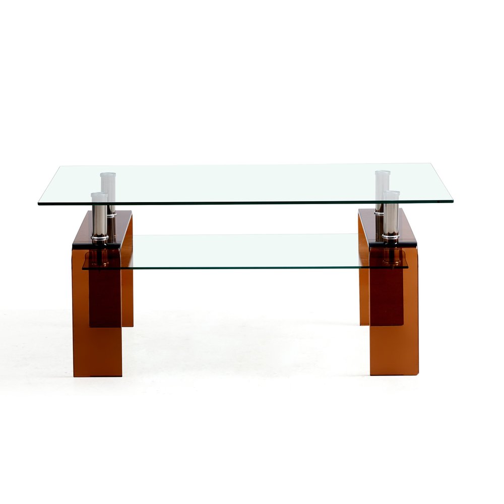 39" Clear and Brown Glass Coffee Table With Shelf HomeRoots