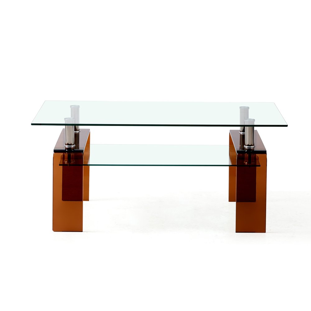 39" Clear and Brown Glass Coffee Table With Shelf HomeRoots
