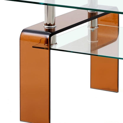 39" Clear and Brown Glass Coffee Table With Shelf HomeRoots