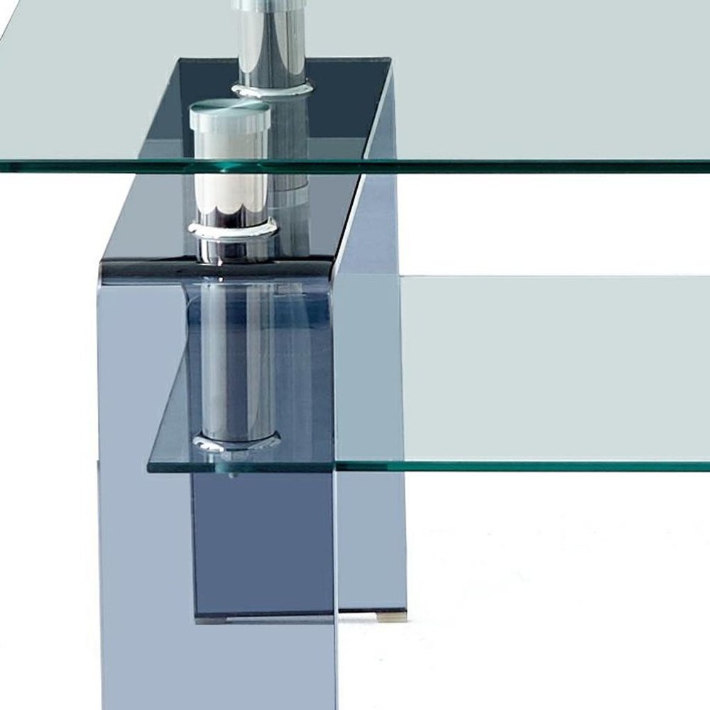 39" Clear and Black Glass Coffee Table With Shelf HomeRoots