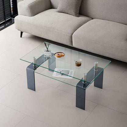 39" Clear and Black Glass Coffee Table With Shelf HomeRoots