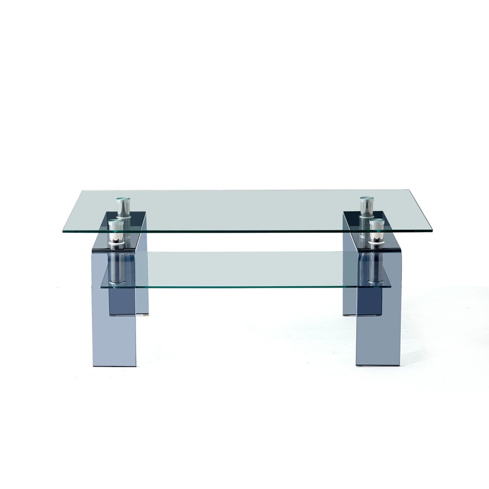 39" Clear and Black Glass Coffee Table With Shelf HomeRoots