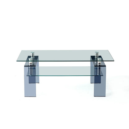 39" Clear and Black Glass Coffee Table With Shelf HomeRoots