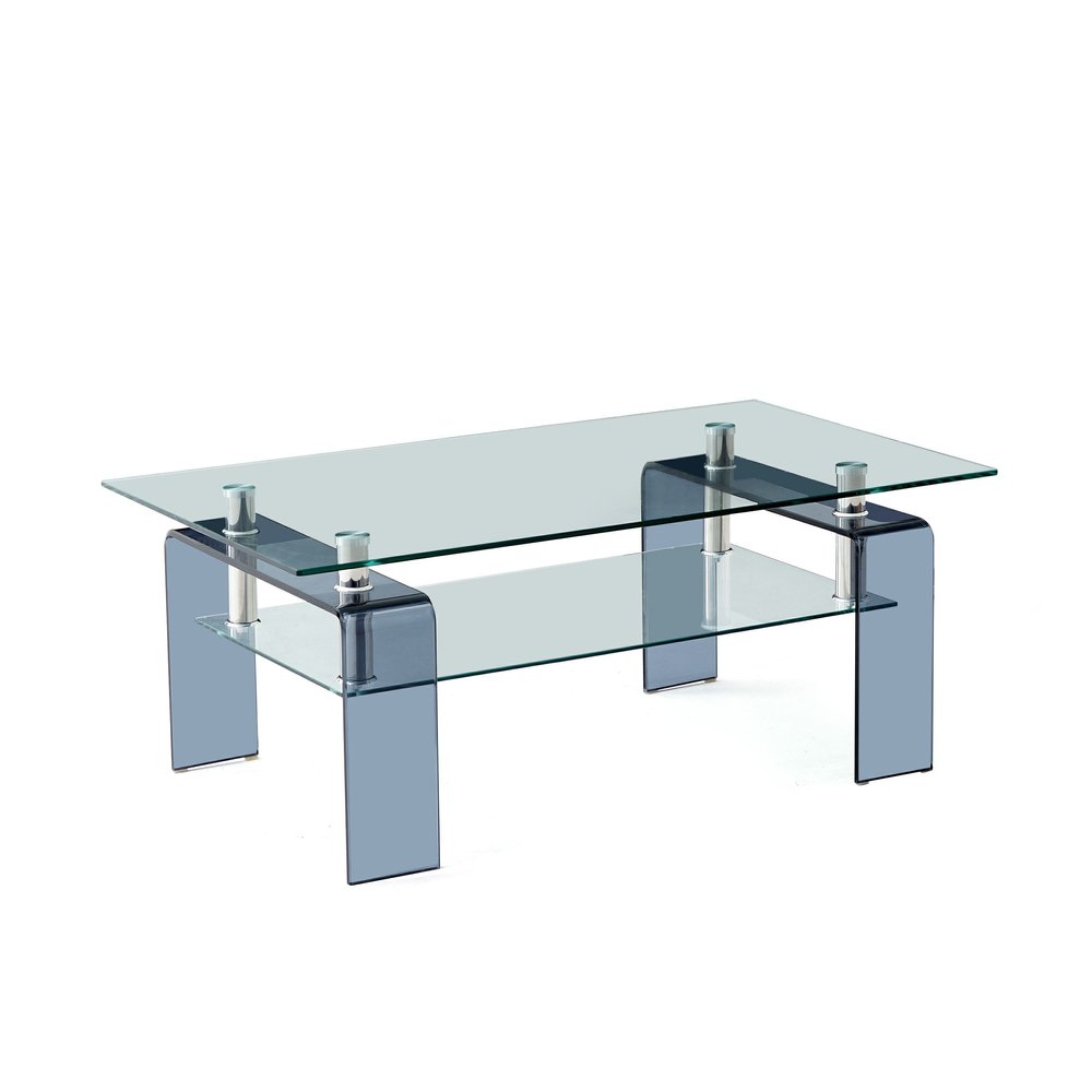 39" Clear and Black Glass Coffee Table With Shelf HomeRoots