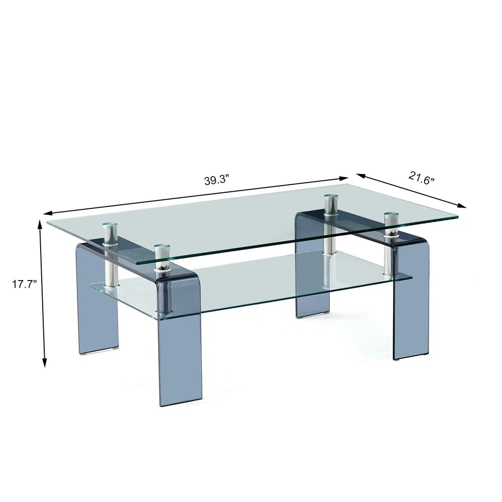 39" Clear and Black Glass Coffee Table With Shelf HomeRoots