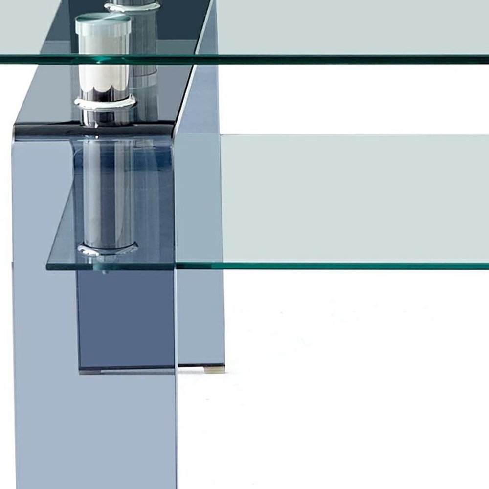 39" Clear and Black Glass Coffee Table With Shelf HomeRoots