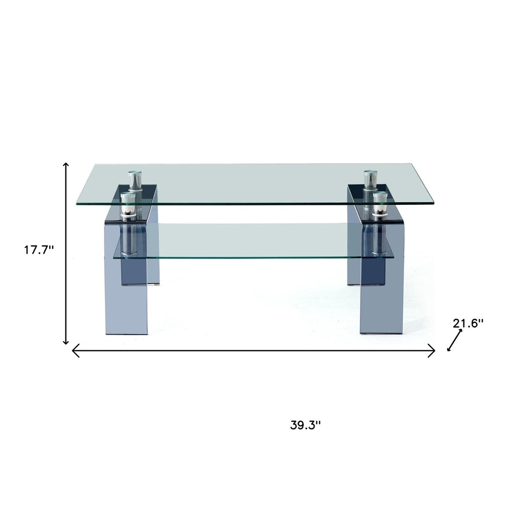 39" Clear and Black Glass Coffee Table With Shelf HomeRoots