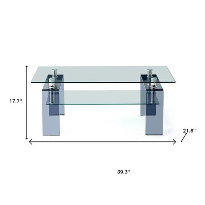 39" Clear and Black Glass Coffee Table With Shelf HomeRoots