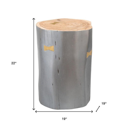 22" Gray Solid Wood Round Tree Stump End Table HomeRoots