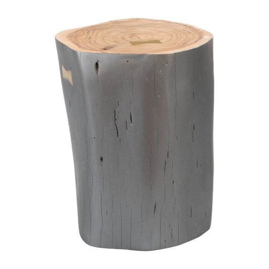 22" Gray Solid Wood Round Tree Stump End Table