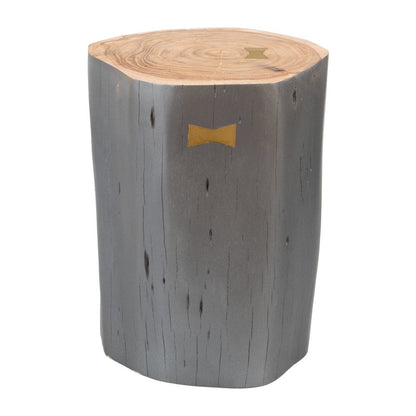 22" Gray Solid Wood Round Tree Stump End Table HomeRoots