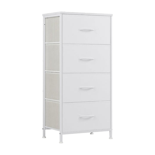 18" White Wood Steel And Fabric Four Drawer Dresser