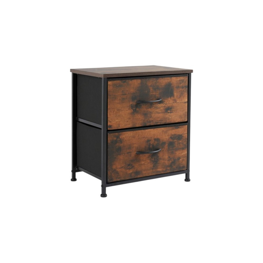 Set of Two 20" Brown Iron and Wood Two Drawer Nightstand — view 1