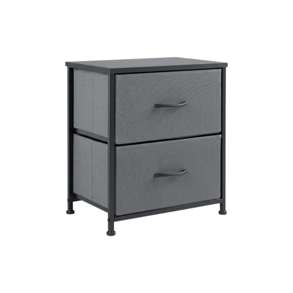 20" Black Iron and Wood Woven Texture Two Drawer Nightstand — view 1