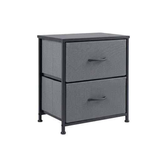 20" Black Iron and Wood Woven Texture Two Drawer Nightstand