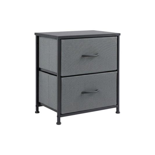 20" Black Iron and Wood Woven Texture Two Drawer Nightstand