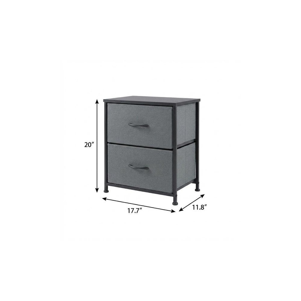20" Black Iron and Wood Woven Texture Two Drawer Nightstand — view 5