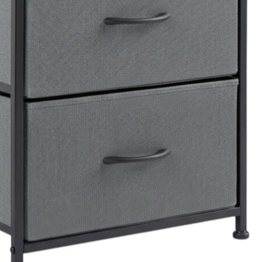 20" Black Iron and Wood Woven Texture Two Drawer Nightstand