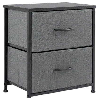 20" Black Iron and Wood Woven Texture Two Drawer Nightstand