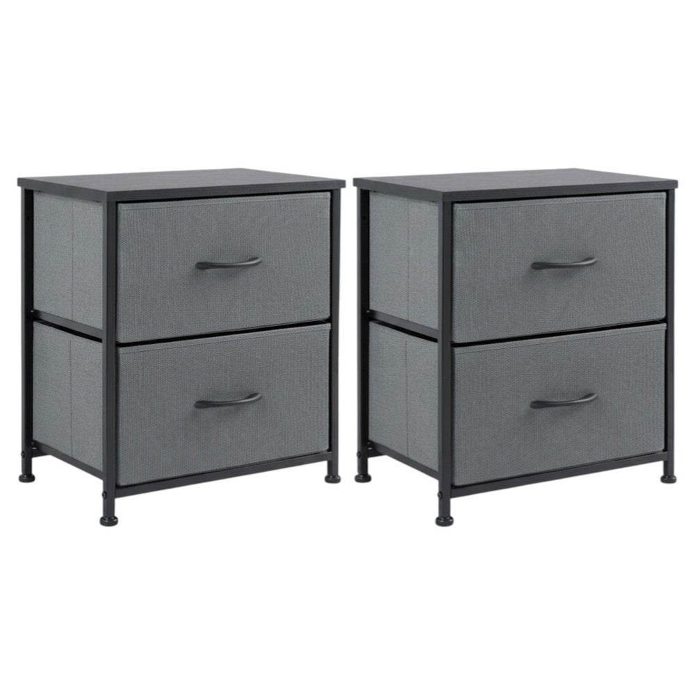 Set of Two 20" Gray Iron and Wood Woven Texture Four Drawer Nightstand — view 1
