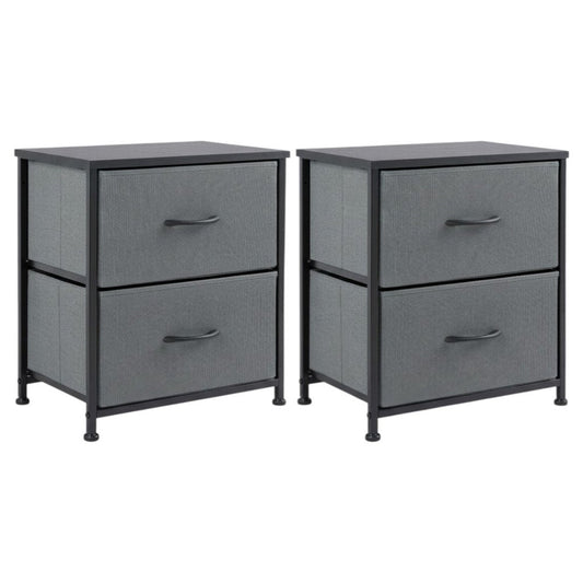 Set of Two 20" Gray Iron and Wood Woven Texture Four Drawer Nightstand