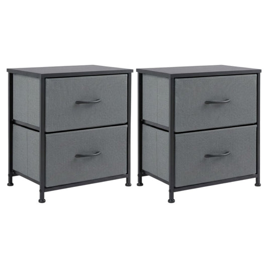 Set of Two 20" Gray Iron and Wood Woven Texture Four Drawer Nightstand