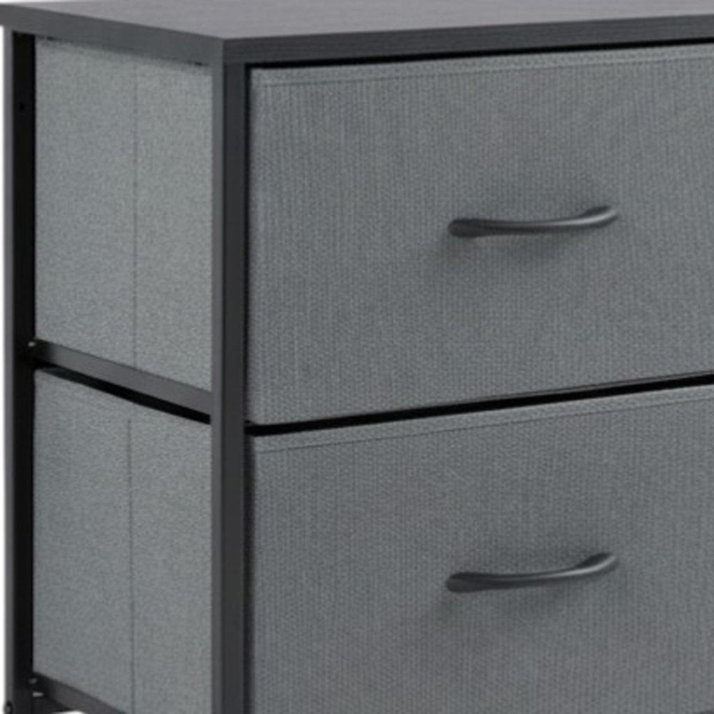 Set of Two 20" Gray Iron and Wood Woven Texture Four Drawer Nightstand — view 3