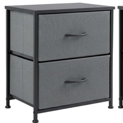 Set of Two 20" Gray Iron and Wood Woven Texture Four Drawer Nightstand