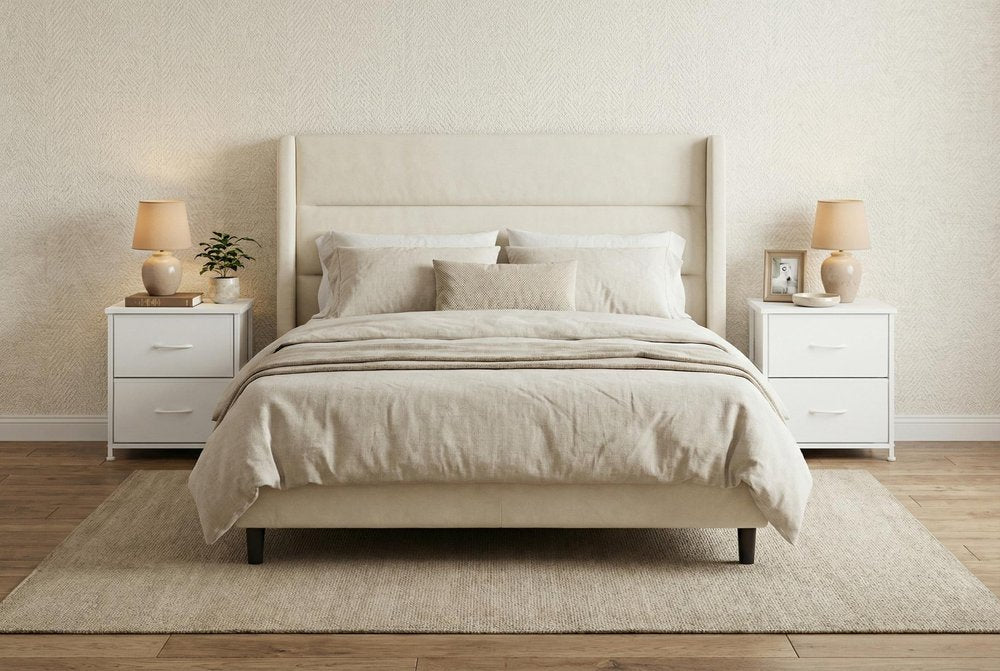 Set of Two 20" White Iron and Wood Two Drawer Nightstand — view 5