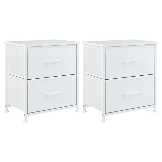 Set of Two 20" White Iron and Wood Two Drawer Nightstand
