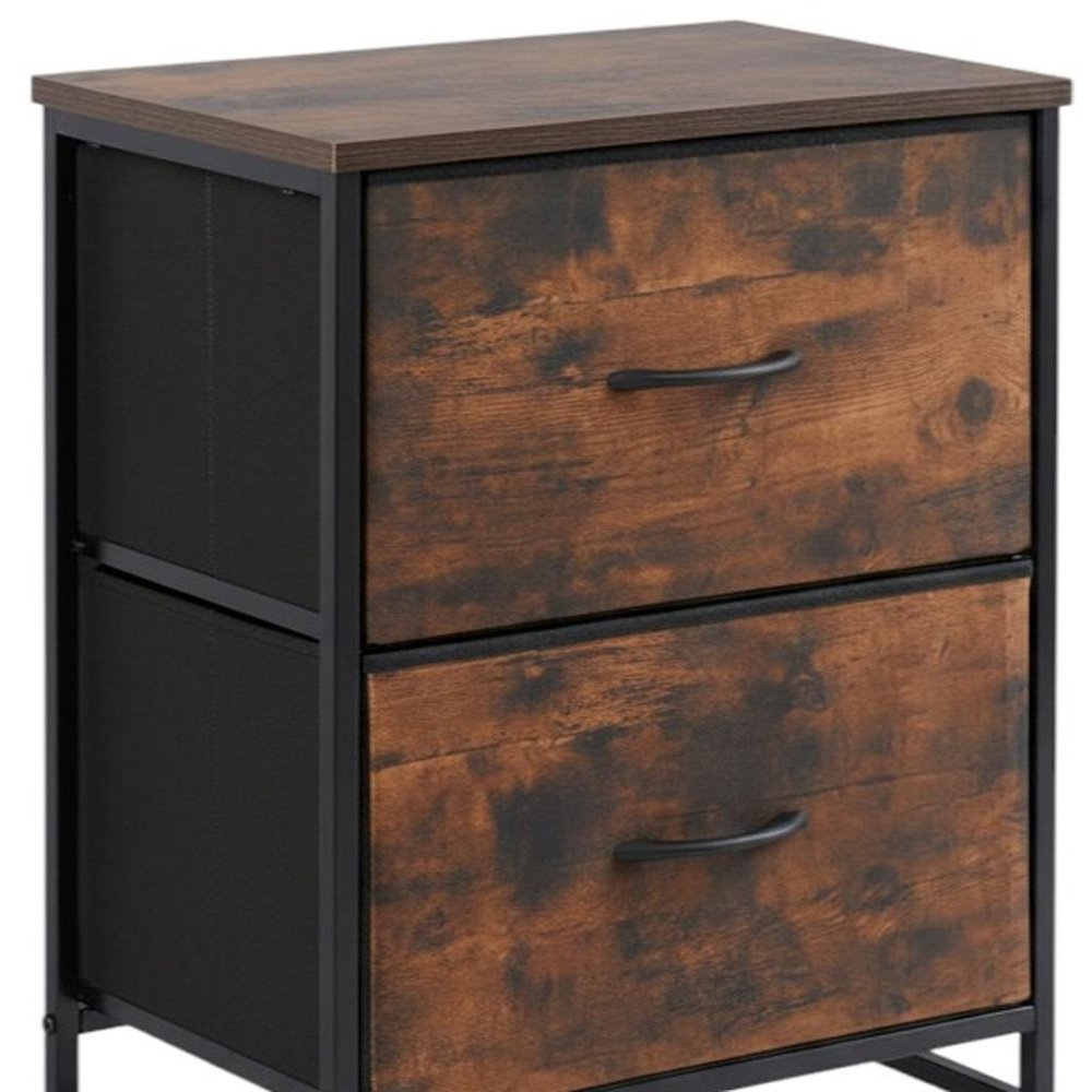 25" Black Iron and Wood Distressed Two Drawer Nightstand — view 3