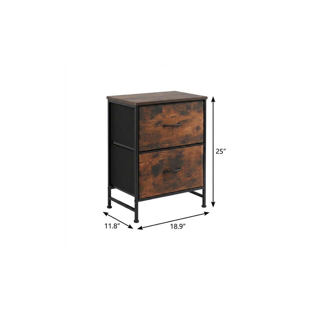 25" Black Iron and Wood Distressed Two Drawer Nightstand — view 5