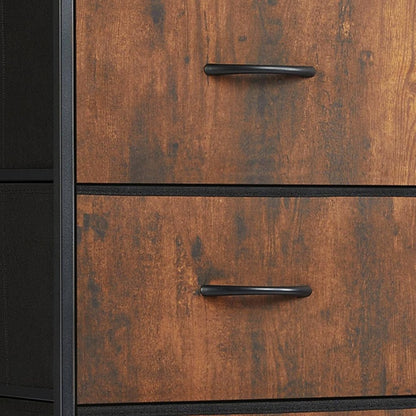 18" Black And Brown Wood Steel And Fabric Four Drawer Dresser