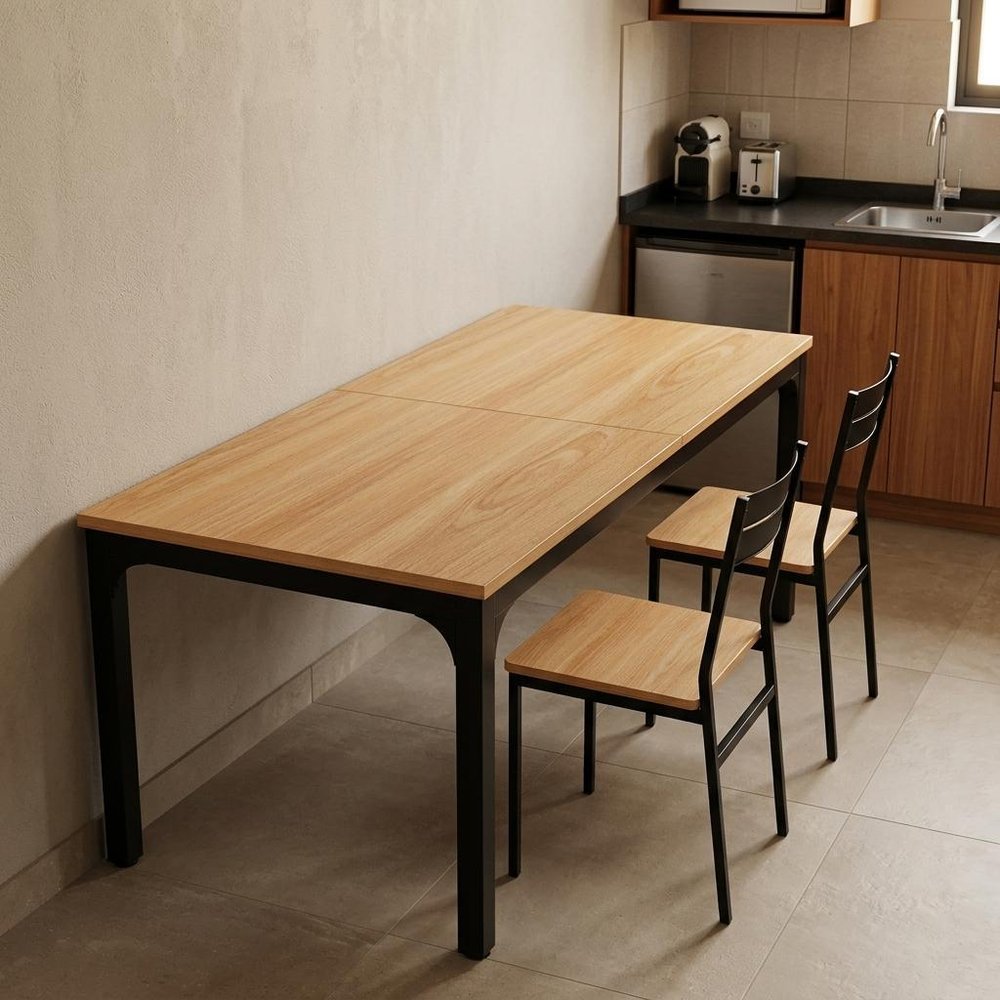 46" Natural and Black Wood and Iron Dining Table HomeRoots