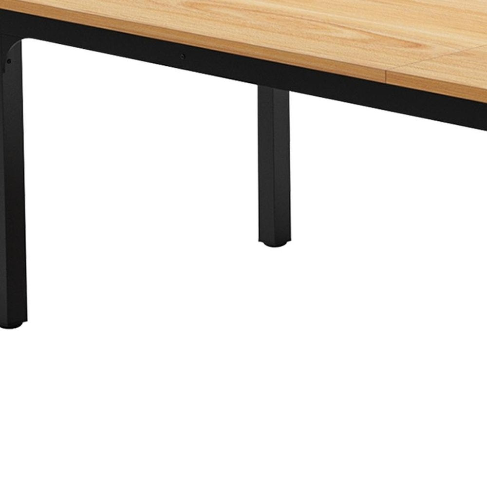 46" Natural and Black Wood and Iron Dining Table