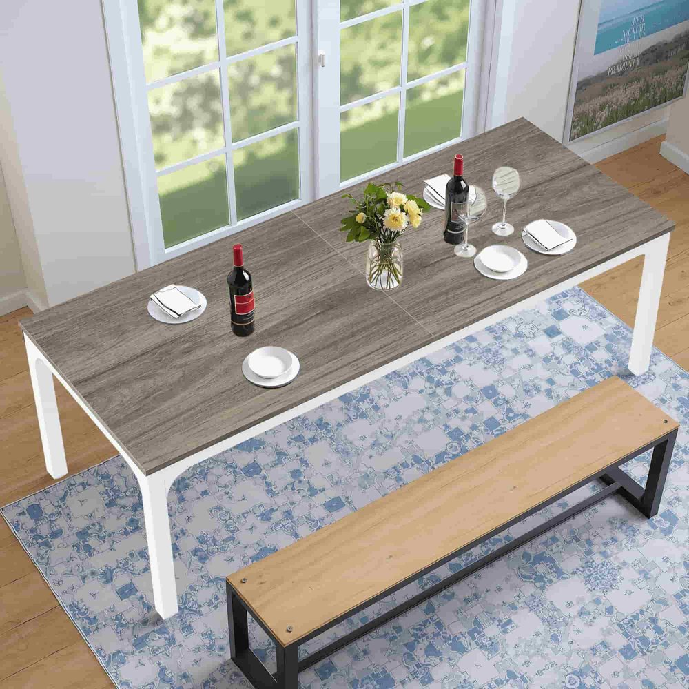 46" Gray and White Wood and Iron Dining Table HomeRoots