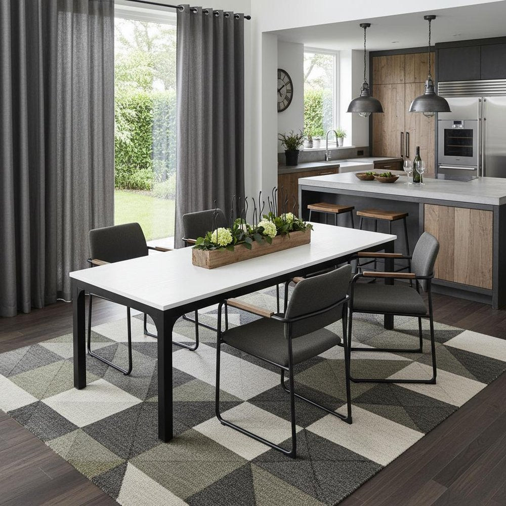 46" White and Black Wood and Iron Dining Table — view 3