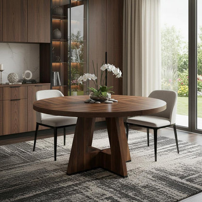 47" Brown Solid Wood Pedestal Base Round Top Dining Table HomeRoots