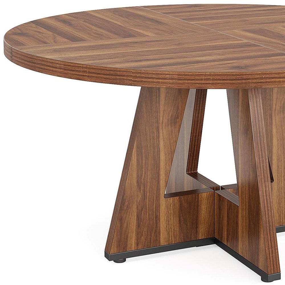 47" Brown Solid Wood Pedestal Base Round Top Dining Table HomeRoots