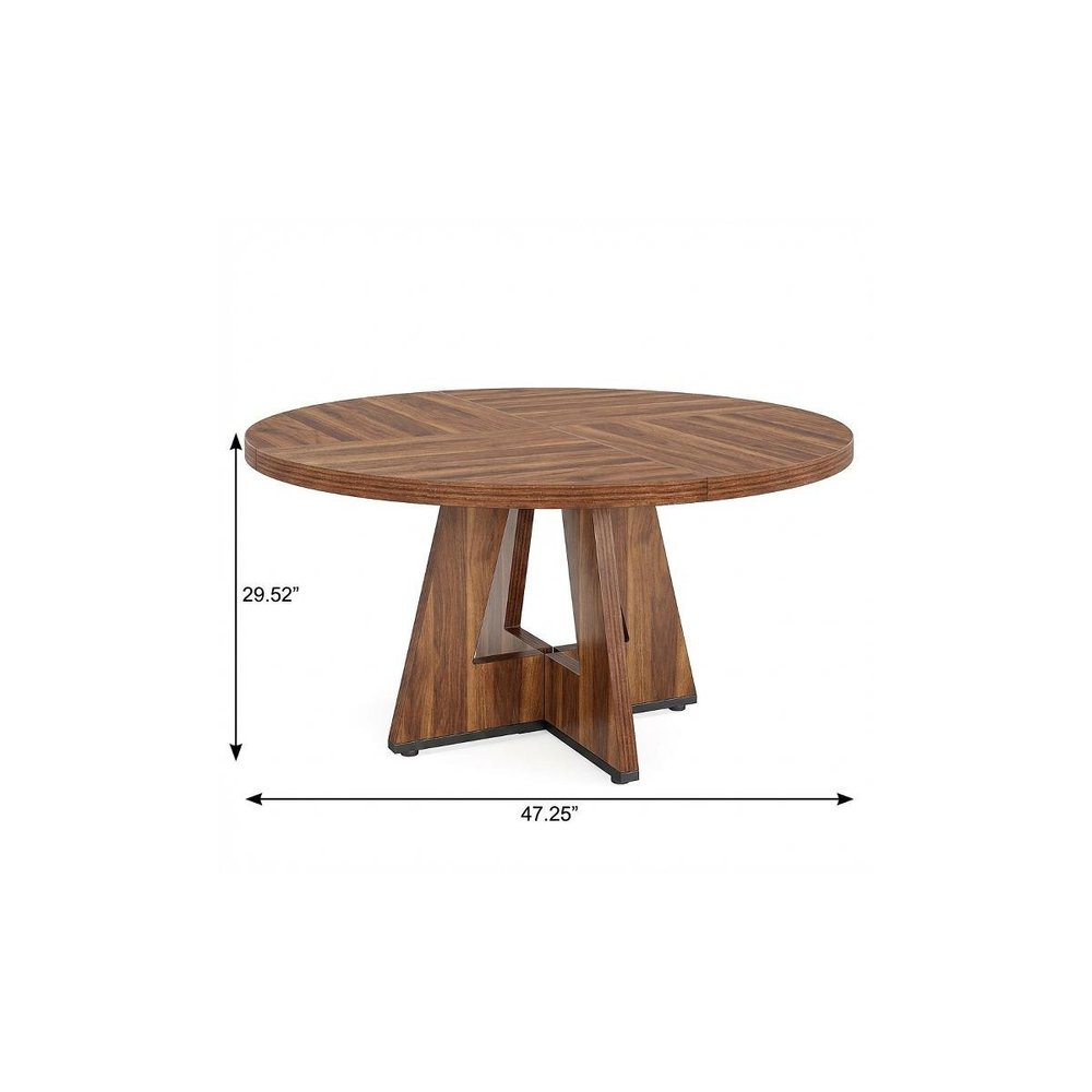 47" Brown Solid Wood Pedestal Base Round Top Dining Table HomeRoots