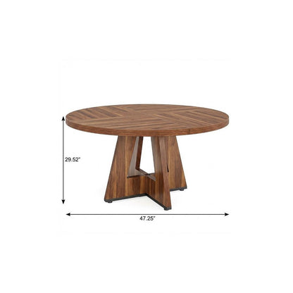 47" Brown Solid Wood Pedestal Base Round Top Dining Table HomeRoots
