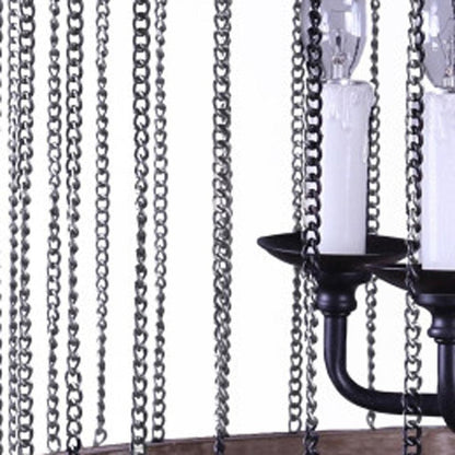 Black And Natural Wood and Metal Cylinder Six Light Dimmable Chandelier HomeRoots