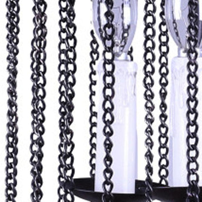 Black And Natural Wood and Metal Cylinder Three Light Dimmable Chandelier HomeRoots