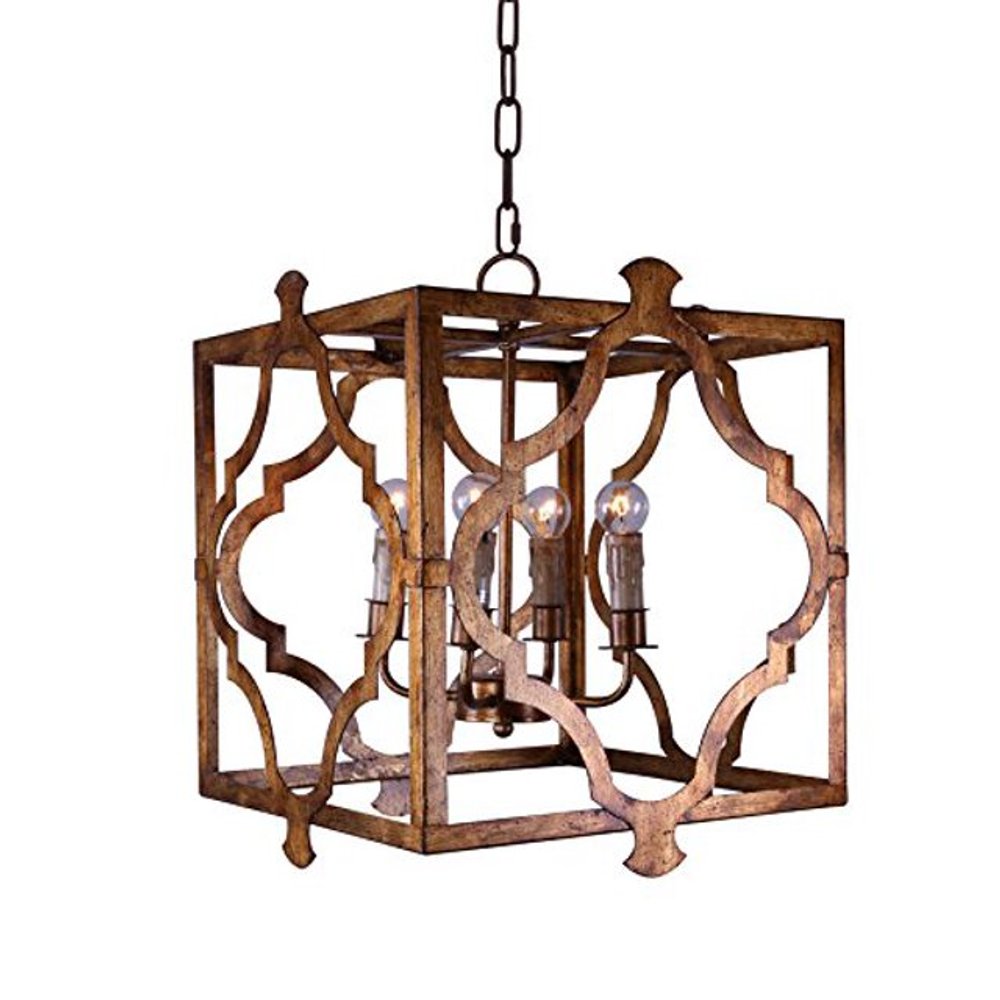 Antiqued Bronze Square And Quatrefoil Metal Dimmable Chandelier HomeRoots