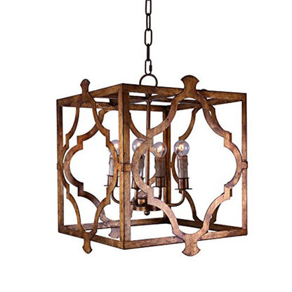 Antiqued Bronze Square And Quatrefoil Metal Dimmable Chandelier HomeRoots