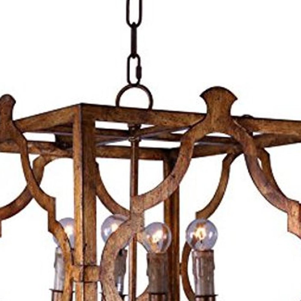 Antiqued Bronze Square And Quatrefoil Metal Dimmable Chandelier HomeRoots