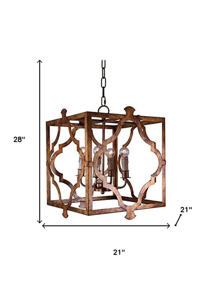 Antiqued Bronze Square And Quatrefoil Metal Dimmable Chandelier HomeRoots