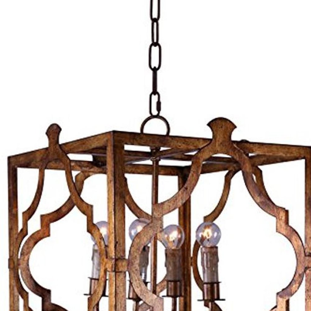 Antiqued Bronze Square And Quatrefoil Metal Dimmable Chandelier HomeRoots