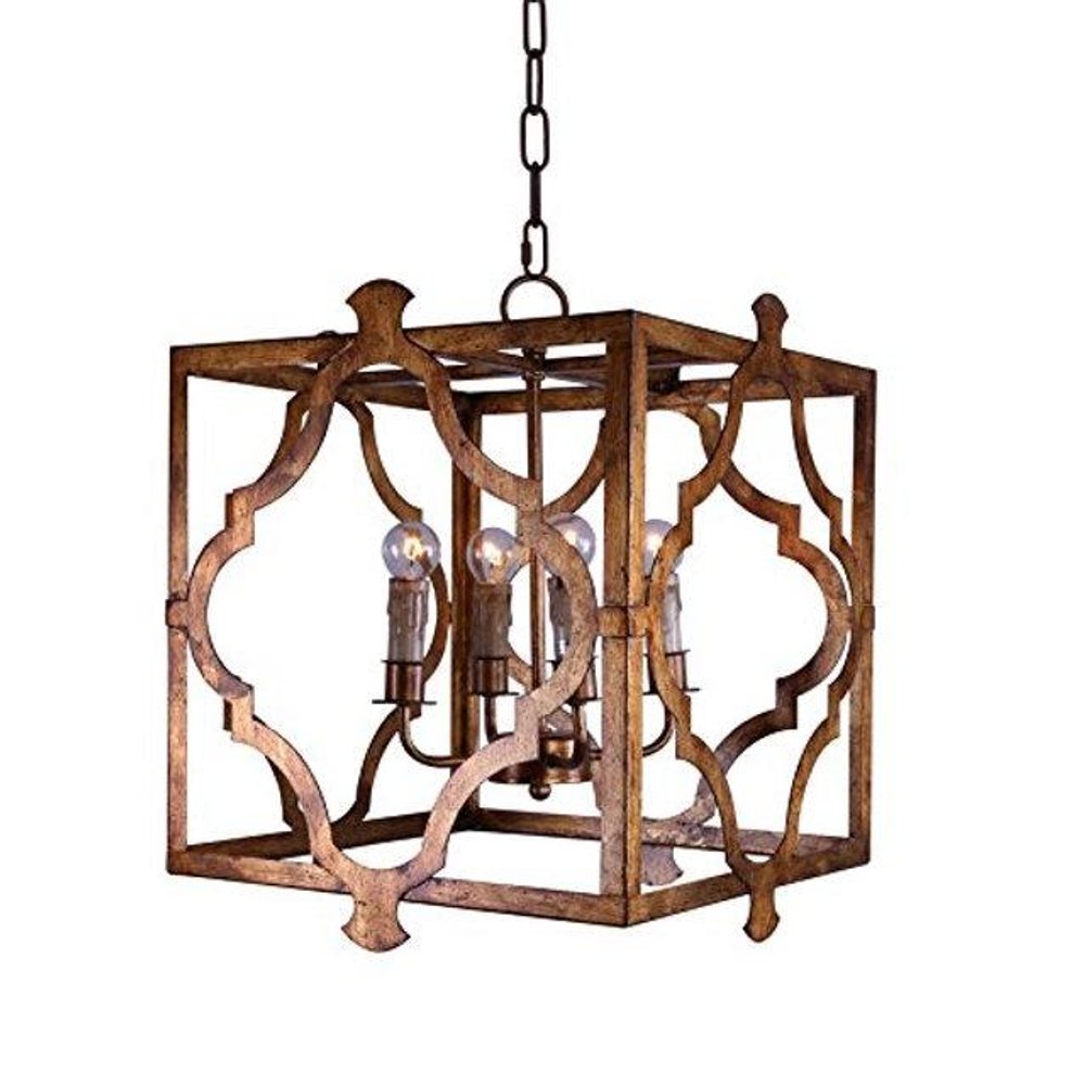Antiqued Bronze Square And Quatrefoil Metal Dimmable Chandelier HomeRoots