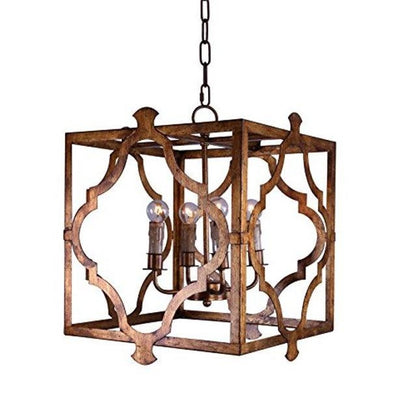 Antiqued Bronze Square And Quatrefoil Metal Dimmable Chandelier HomeRoots